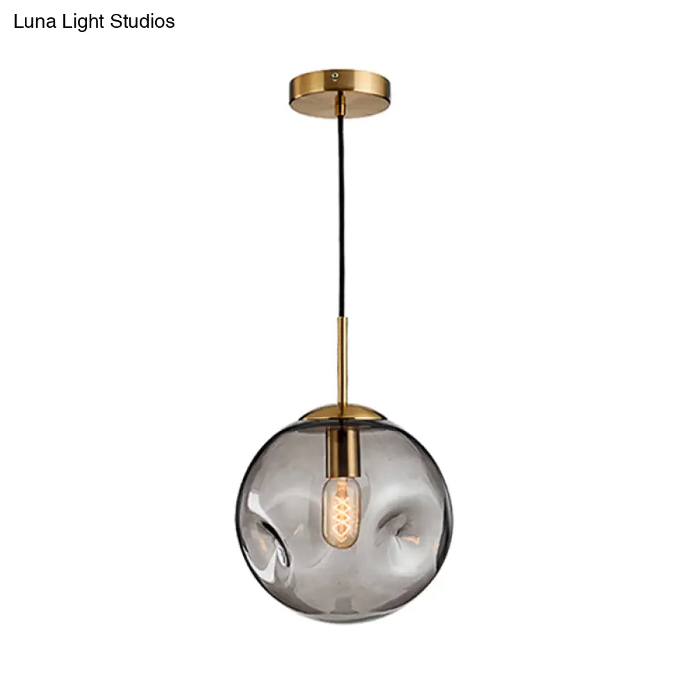 Modern 1 Bulb Pendant Light With Concave Glass Shade - Silver/Red Hanging Fixture For Restaurants