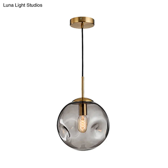 Modern 1 Bulb Pendant Light With Concave Glass Shade - Silver/Red Hanging Fixture For Restaurants