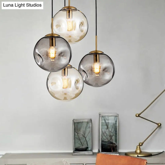 Modern 1 Bulb Pendant Light With Concave Glass Shade - Silver/Red Hanging Fixture For Restaurants