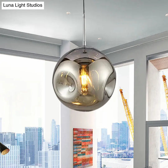 Modern 1 Bulb Pendant Light With Concave Glass Shade - Silver/Red Hanging Fixture For Restaurants