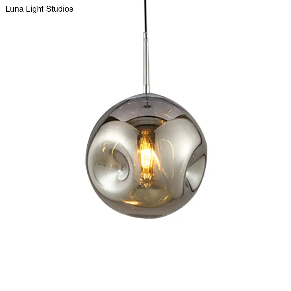 Modern 1 Bulb Pendant Light With Concave Glass Shade - Silver/Red Hanging Fixture For Restaurants