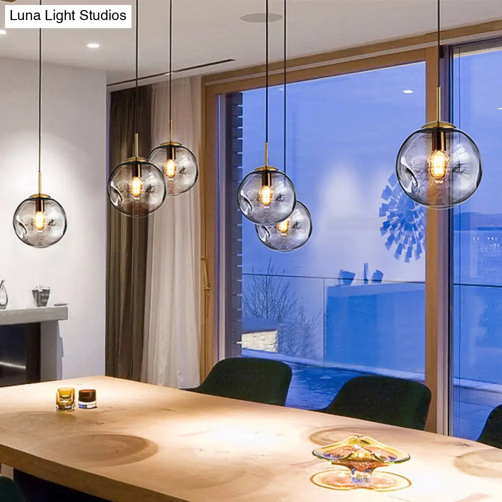 Modern 1 Bulb Pendant Light With Concave Glass Shade - Silver/Red Hanging Fixture For Restaurants