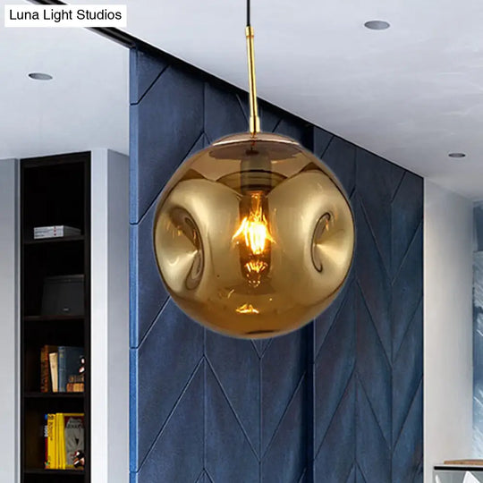 Modern 1 Bulb Pendant Light With Concave Glass Shade - Silver/Red Hanging Fixture For Restaurants