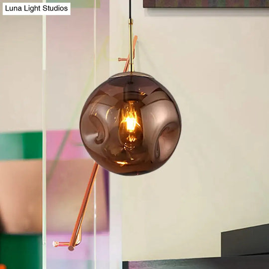 Modern 1 Bulb Pendant Light With Concave Glass Shade - Silver/Red Hanging Fixture For Restaurants