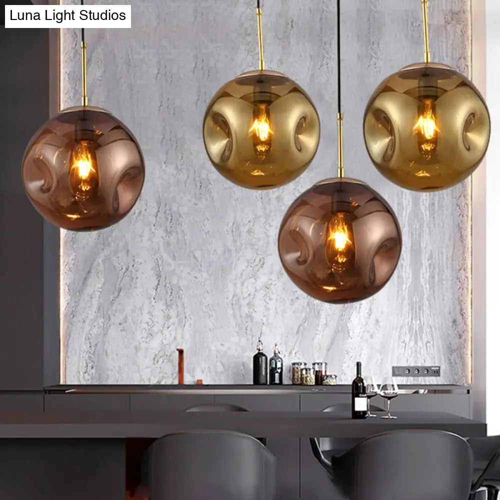 Modern 1 Bulb Pendant Light With Concave Glass Shade - Silver/Red Hanging Fixture For Restaurants