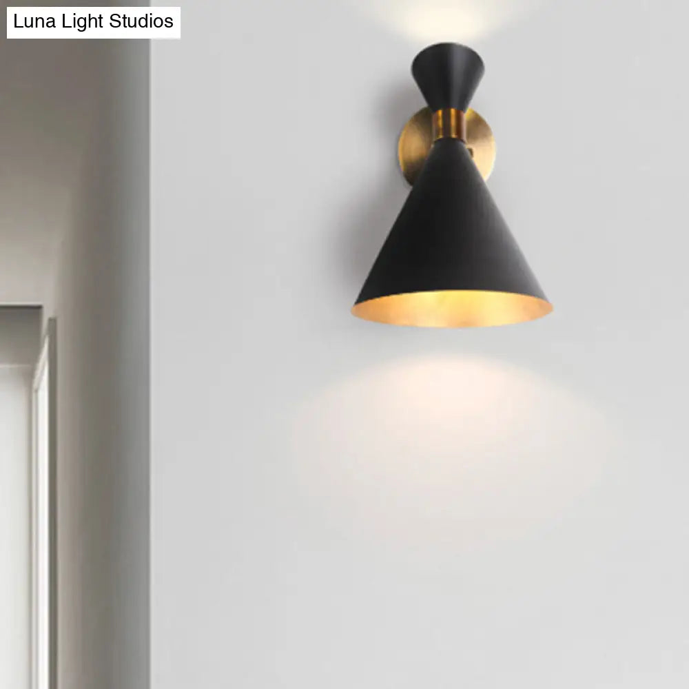 Modern 1-Head Restaurant Wall Sconce With Black/White Metal Shade Black