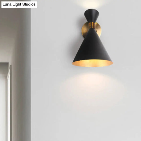 Modern 1-Head Restaurant Wall Sconce With Black/White Metal Shade Black