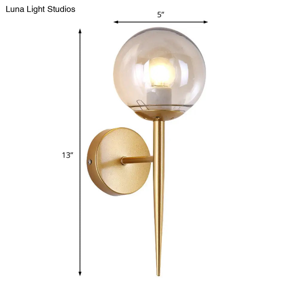 Modern 1 Light Clear Glass Globe Wall Sconce In Gold For Living Room Lighting