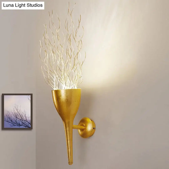 Modern 1-Light Gold Torch Wall Sconce For Stairway Lighting