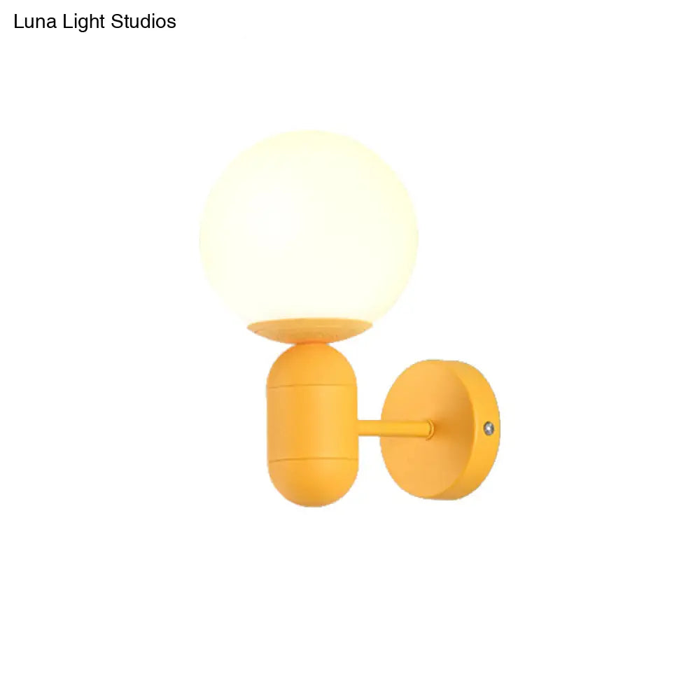 Modern 1-Light Metallic Wall Lamp With Orb Shade - Perfect For Balcony And Kitchen