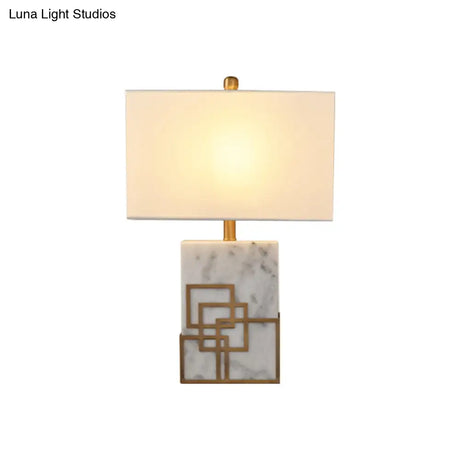 Modern 1-Light Rectangle Fabric Nightstand Lamp In Black/White/Green With Marble Pedestal