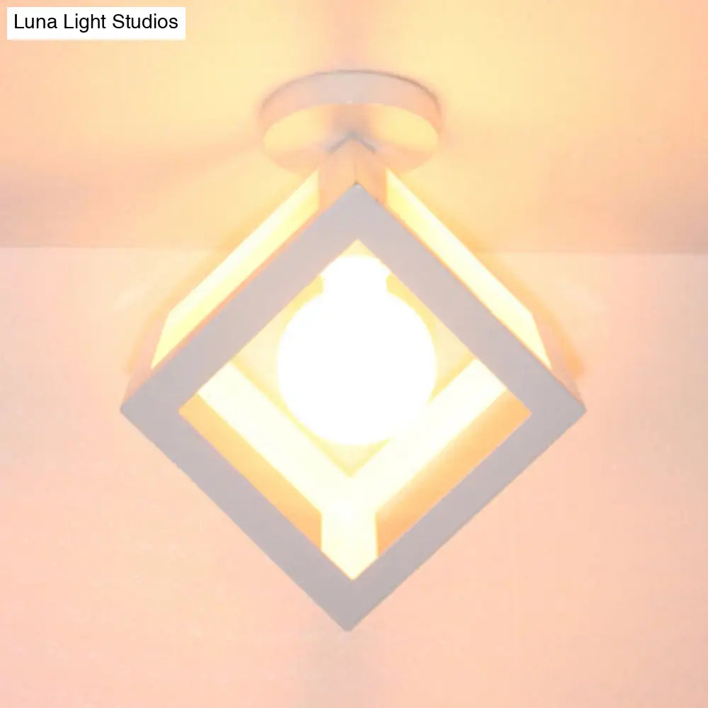 Modern 1-Light Square Ceiling Mounted Light With Wire Guard - Loft Style Semi-Flush Lighting For