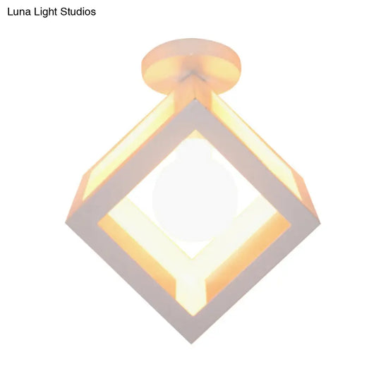 Modern 1-Light Square Ceiling Mounted Light With Wire Guard - Loft Style Semi-Flush Lighting For