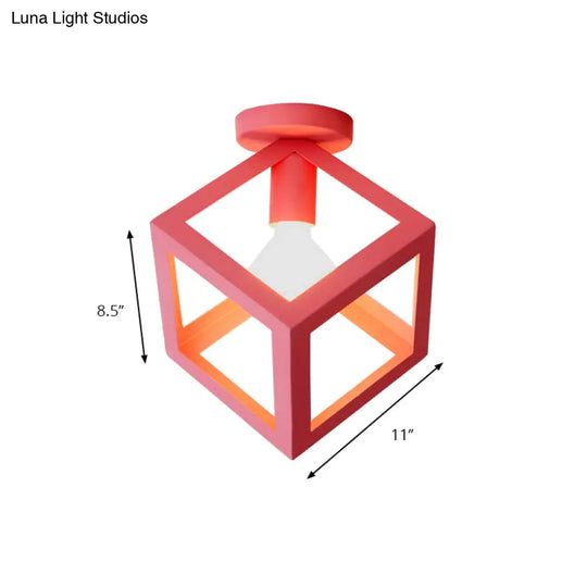 Modern 1-Light Square Ceiling Mounted Light With Wire Guard - Loft Style Semi-Flush Lighting For