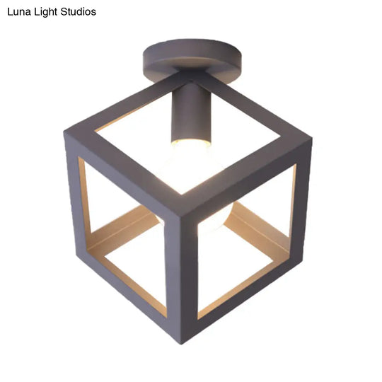 Modern 1-Light Square Ceiling Mounted Light With Wire Guard - Loft Style Semi-Flush Lighting For