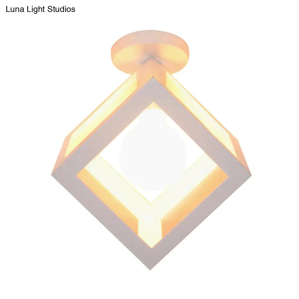 Modern 1-Light Square Ceiling Mounted Light With Wire Guard - Loft Style Semi-Flush Lighting For