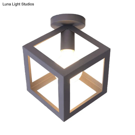 Modern 1-Light Square Ceiling Mounted Light With Wire Guard - Loft Style Semi-Flush Lighting For