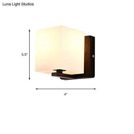 Modern 1-Light White Shade Sconce With Black Base Milk Glass Wall For Living Room