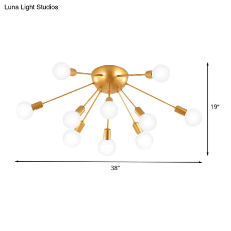 Modern 12 - Light Brass Sputnik Semi Flush Ceiling Light For Living Room