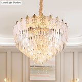Modern 14-Light Led Crystal Chandelier For Living Room - Clear And Stylish Ceiling Lamp