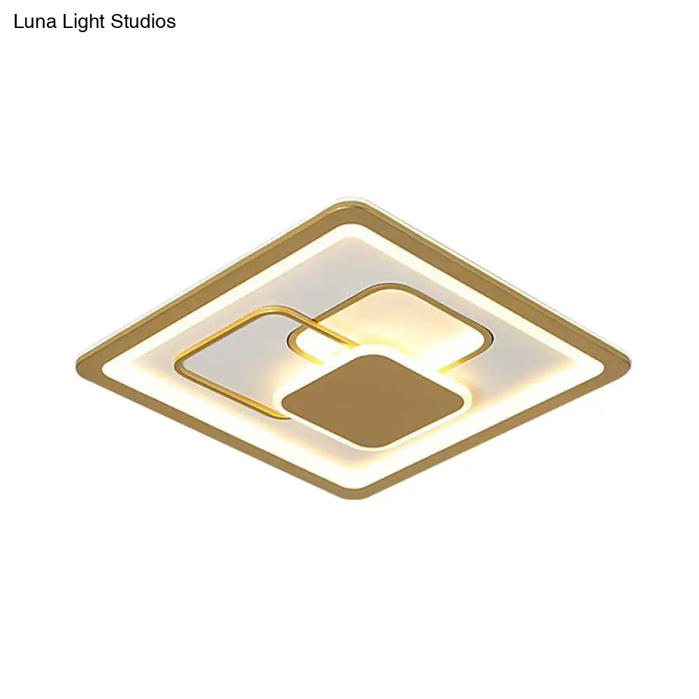 Modern 16’/19.5’ Gold Led Flush Mount Fixture With Warm/White Acrylic Light