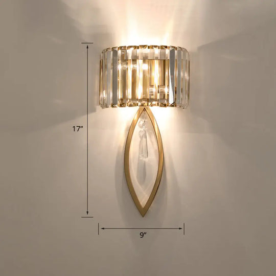 Modern 2-Bulb Gold Flush Mount Sconce With Prismatic Crystal For Aisle Lighting