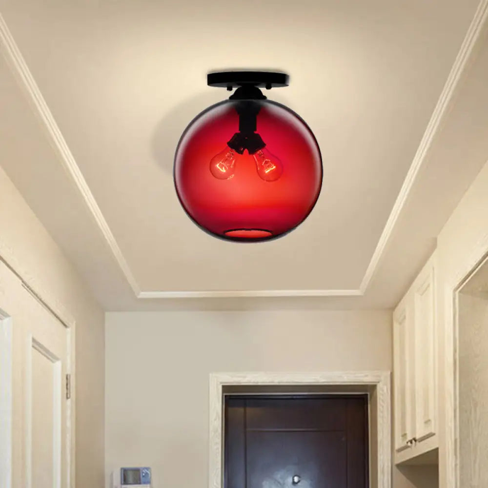 Modern 2 - Head Flushmount Ceiling Lamp With Colorful Glass Shades - Global Mounted Light’ Or