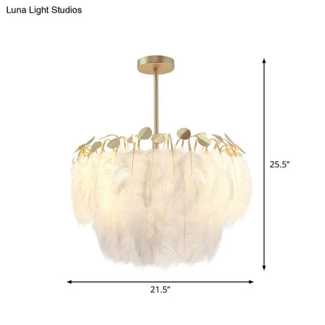Modern 2-Tier Feather Chandelier: 3-Head Gold Suspended Lighting Fixture For Bedroom