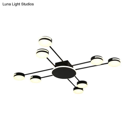 Modern 2-Tier Iron Flush Mount Chandelier With 8 Lights In Black/Gold Finish - Warm/White/Natural