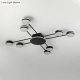 Modern 2-Tier Iron Flush Mount Chandelier With 8 Lights In Black/Gold Finish - Warm/White/Natural