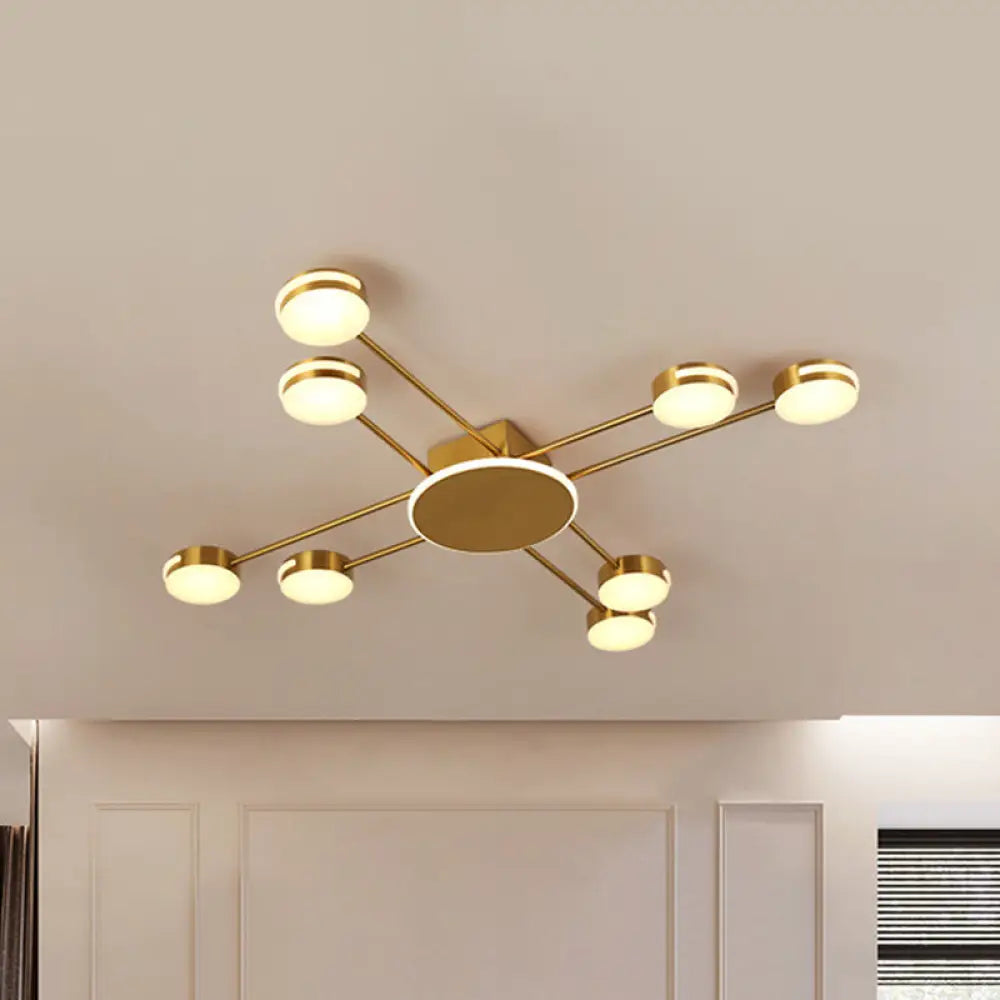 Modern 2-Tier Iron Flush Mount Chandelier With 8 Lights In Black/Gold Finish - Warm/White/Natural