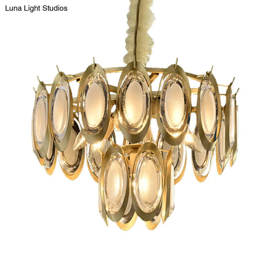 Modern 2-Tier Brass Chandelier With Metallic Finish - 7 Bulb Hanging Ceiling Lamp