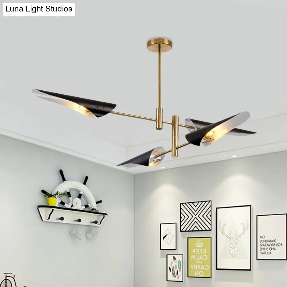 Modern 2 - Tier Spiked Iron Ceiling Chandelier With 4 Rotating Heads - Black/White Semi Flush Mount