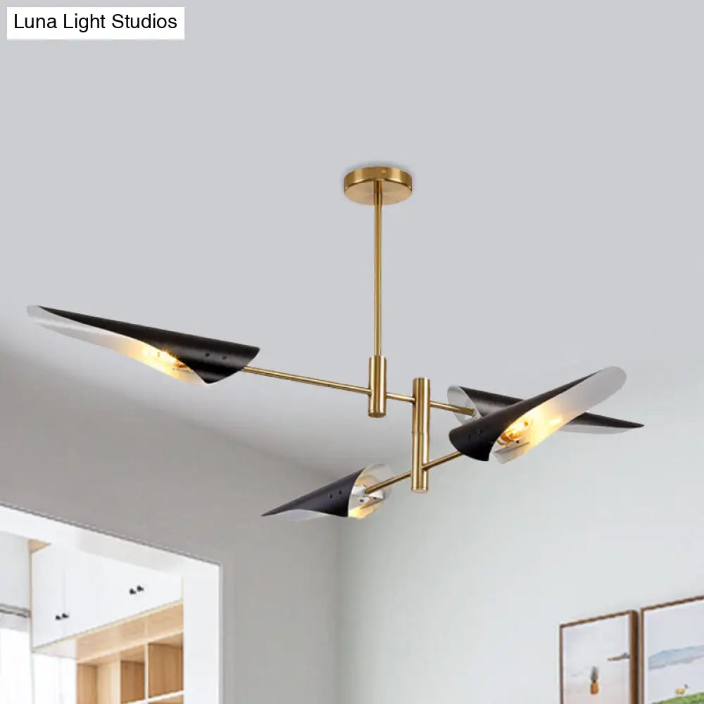 Modern 2-Tier Spiked Iron Ceiling Chandelier With 4 Rotating Heads - Black/White Semi Flush Mount