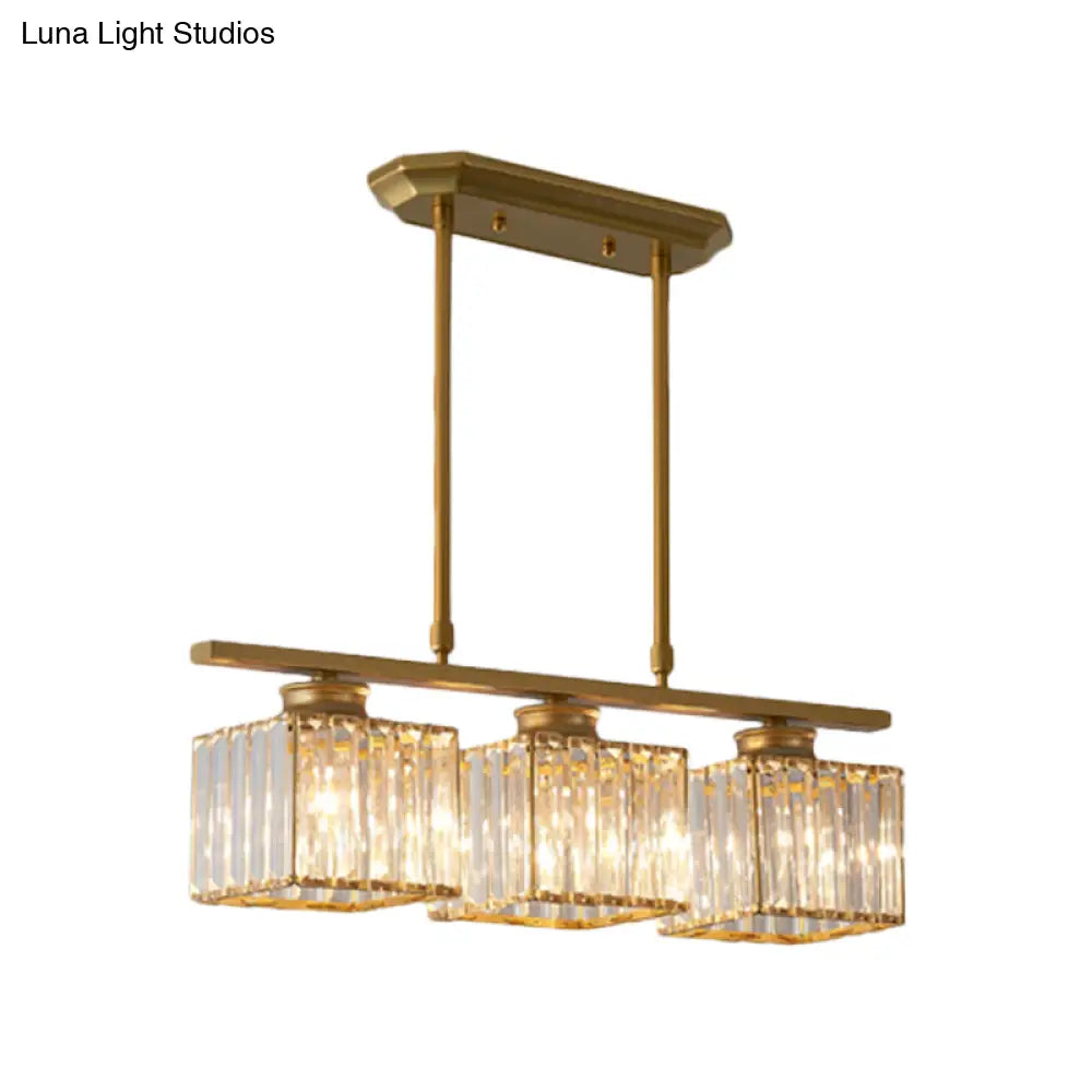 Modern 3/4-Light Square Hanging Ceiling Fixture With Clear Crystal In Black/Gold For Dining Room