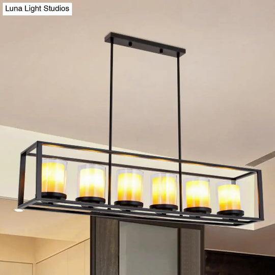 Modern 3/5/6-Light Island Pendant With White Glass Black Metal Frame - Perfect For Kitchen Lighting