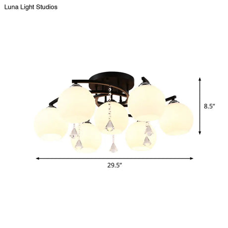 Modern 3/7/9 Heads Black Milk Glass Ball Chandelier – Ceiling Mount Light For Living Room