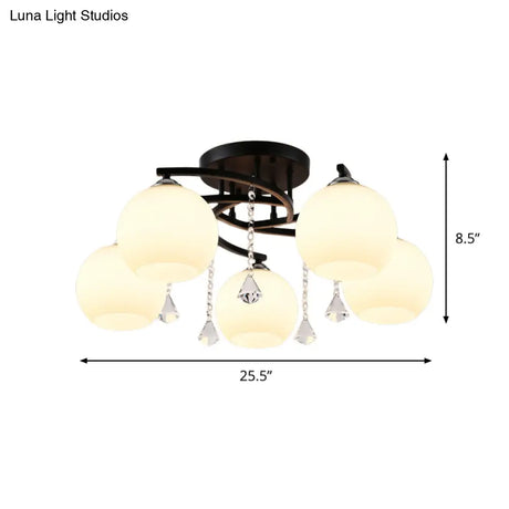 Modern 3/7/9 Heads Black Milk Glass Ball Chandelier – Ceiling Mount Light For Living Room