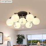 Modern 3/7/9 Heads Black Milk Glass Ball Chandelier – Ceiling Mount Light For Living Room