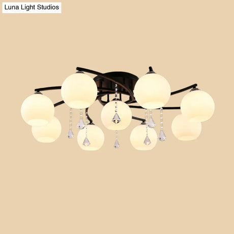 Modern 3/7/9 Heads Black Milk Glass Ball Chandelier – Ceiling Mount Light For Living Room
