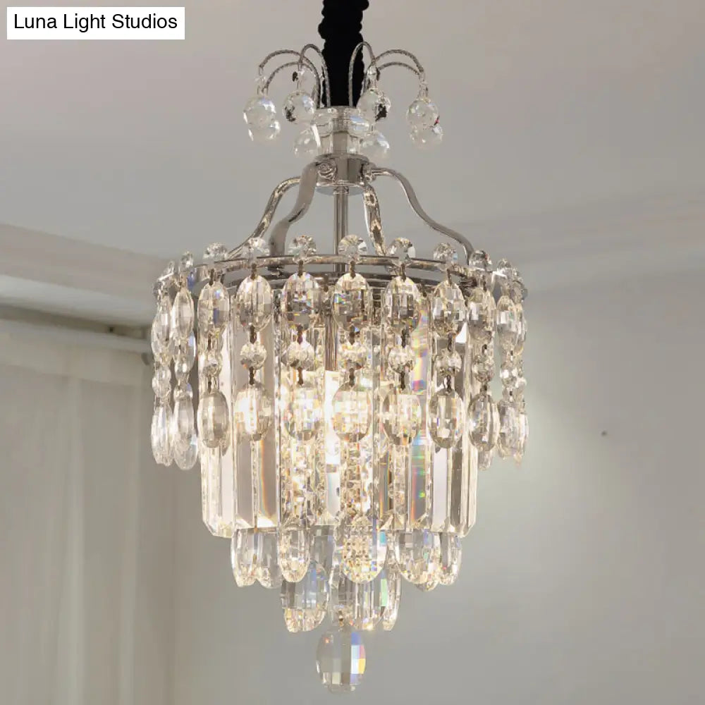 Modern 3-Bulb Hanging Crystal Chandelier Pendant Light Faceted Cut Chrome Finish
