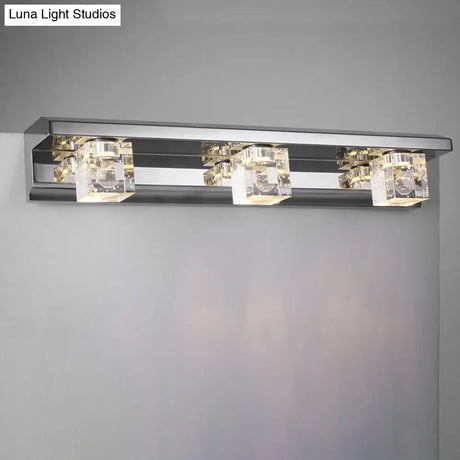 Modern 3-Head Clear Crystal Wall Sconce - Silver Finish Vanity Light Fixture 12.5/18 Width