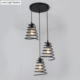 Modern 3-Head Pendant Light In Black - Multi Fixture For Loft Conical Spring Iron Design With