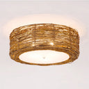 Modern 3-Light Rattan Flush Mount Ceiling Lamp - Hand-Woven Round Shade In Brown 16’/19.5’