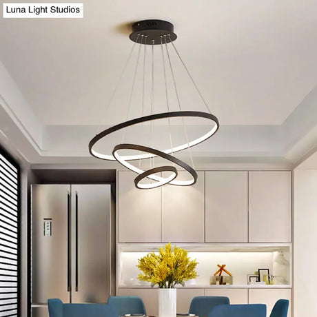 Modern 3-Ring Led Ceiling Chandelier: Acrylic Pendant Light In Black/White/Gold