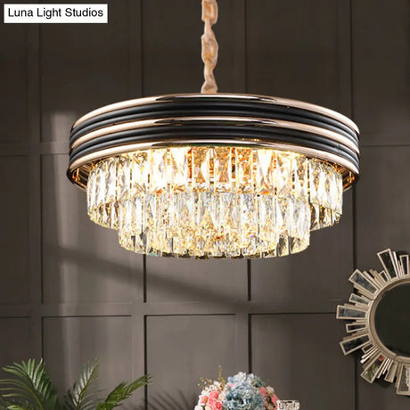 Modern 3-Tier Round Crystal Chandelier - Black 9/11 Heads 18’’/21.5’’ Wide Pendant Light