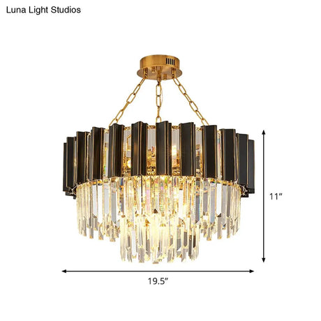 Modern 3-Tiered Crystal Prism Pendant Chandelier - 9-Light Black & Gold | Bedroom Accent