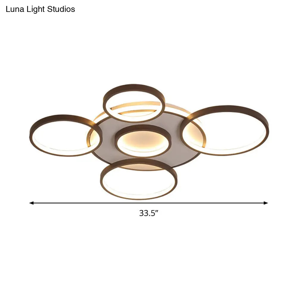 Modern 4/5-Halo Ring Black Led Flush Mount Light Fixture Warm/White 27.5/33.5W
