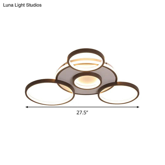 Modern 4/5-Halo Ring Black Led Flush Mount Light Fixture Warm/White 27.5/33.5W