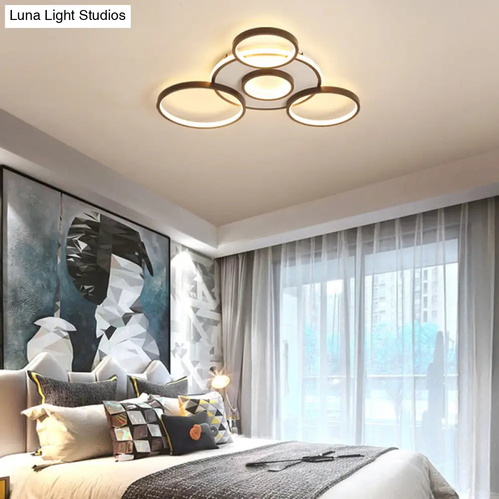 Modern 4/5 - Halo Ring Black Led Flush Mount Light Fixture Warm/White 27.5’/33.5’W
